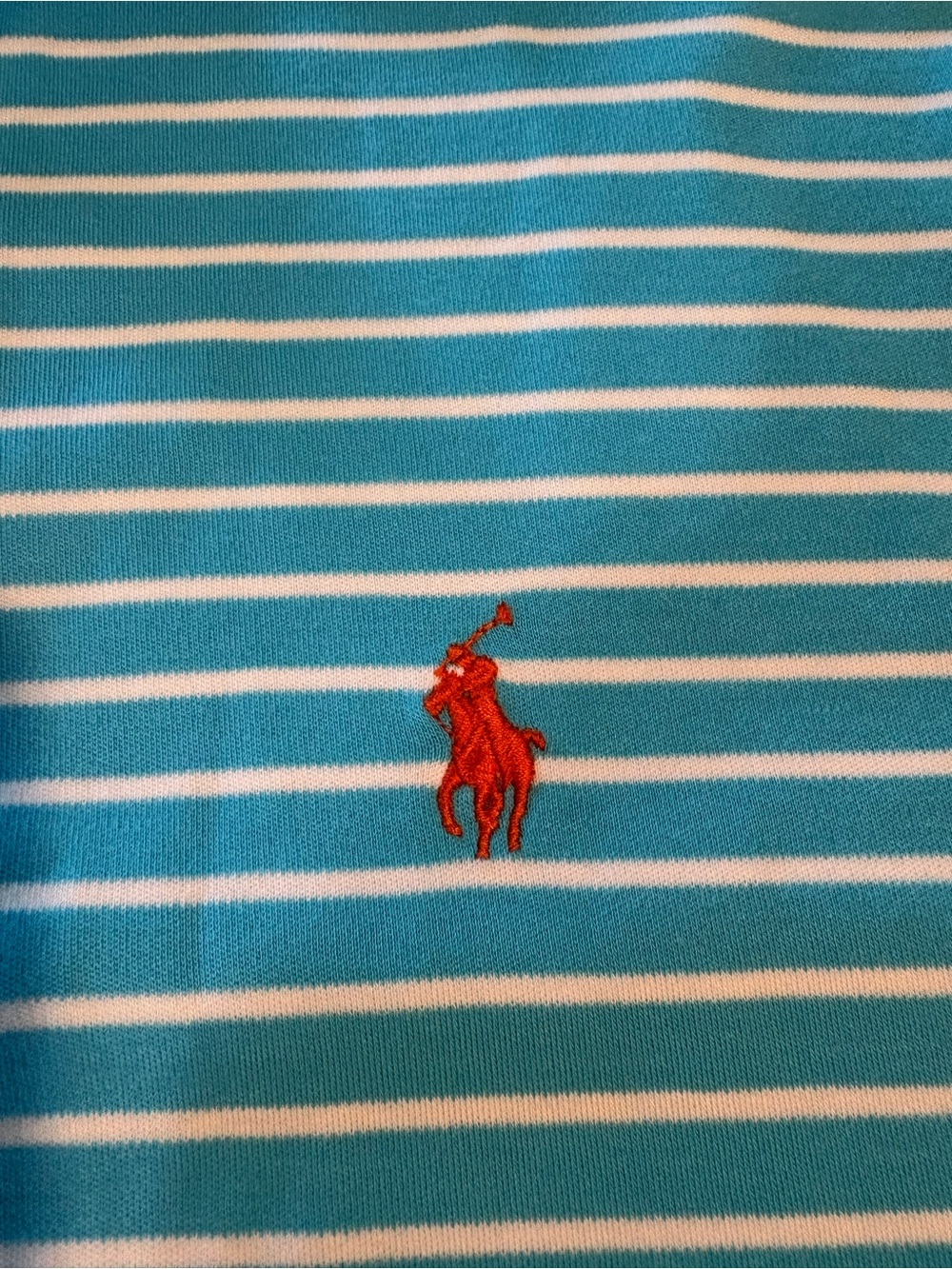 Ralph Lauren Men’s Aqua and White Striped Polo with Red Pony - Picture 3 of 5